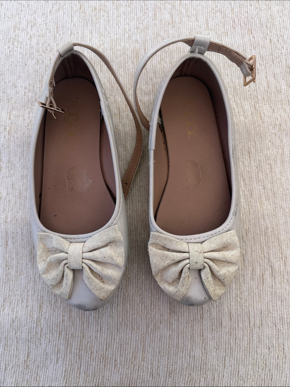 Girls' Beige Bow Strap Flats - Kids Shoes
